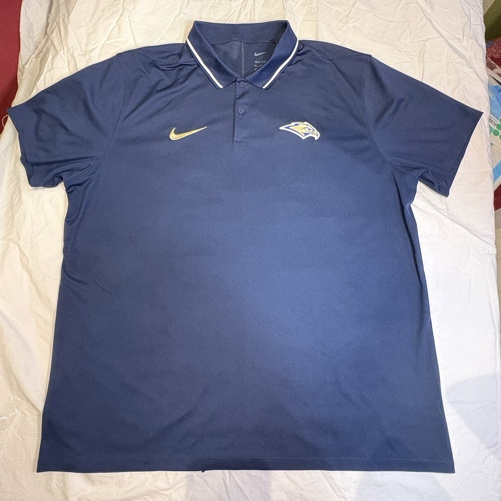 Nike Dry Fit Navy Blue ORU Golden Eagles Polo With Eagle Head White Gold Accents